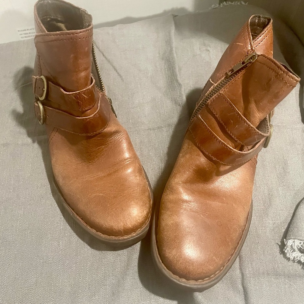 Born Tan Combat Moto Boots with Leather Straps